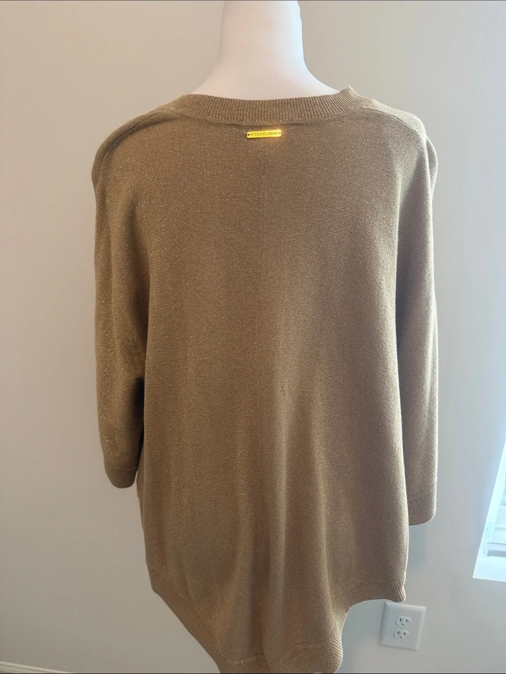 Michael Kors Gold Metallic V-Neck Knit Cape